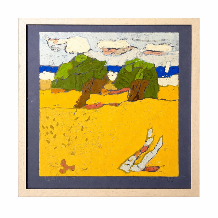 Weizen vor der Ostsee · originaler Linolschnitt 43/95 · Signiert Klaus Fußmann